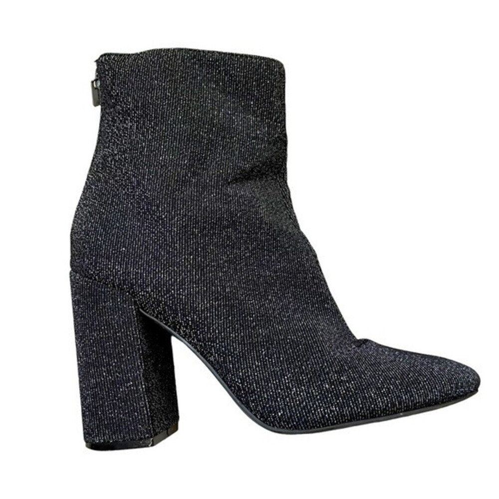 Jessica Simpson black & silver chunky heeled sock boot back zip up EUC SZ 6